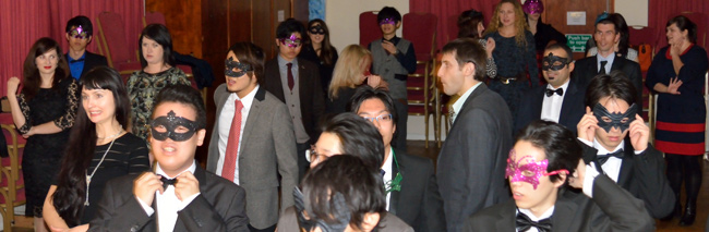 WISE English students all dressed up for a Christmas masquerade ball